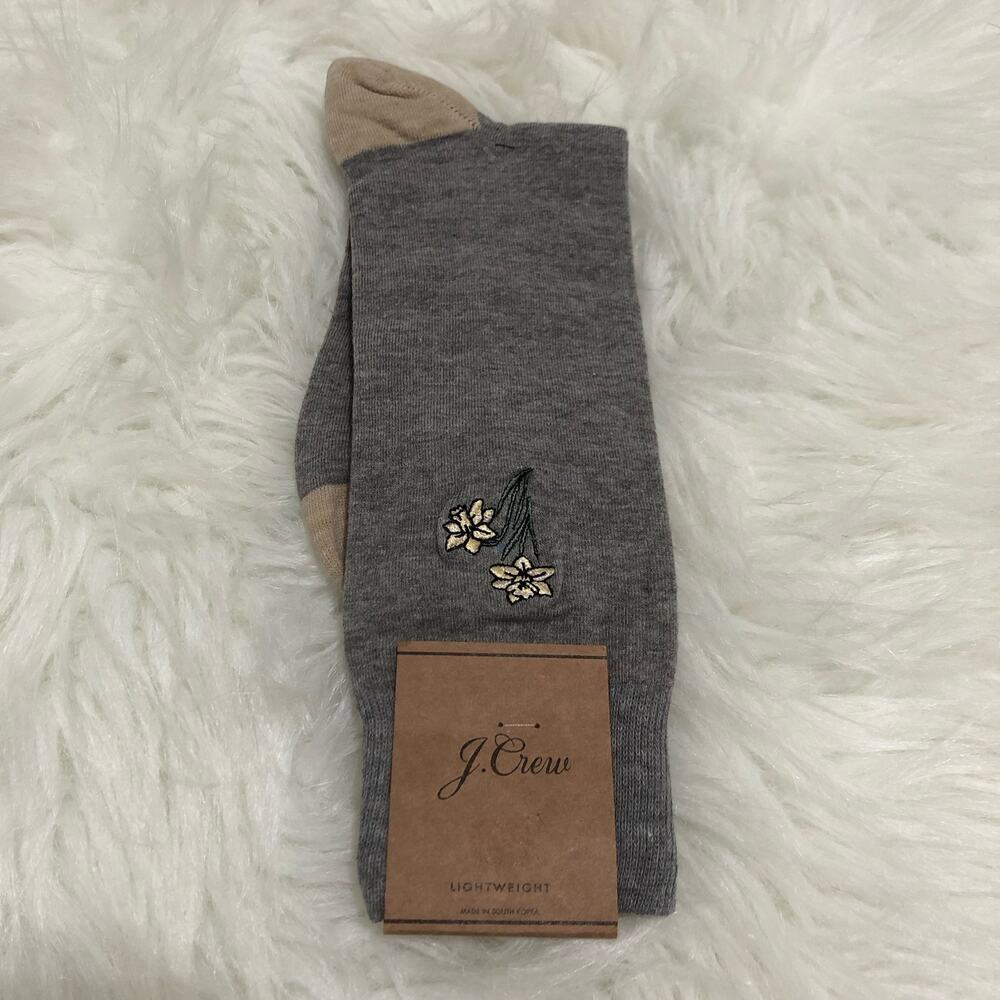 J. Crew Women's Dress Sock One Size Gray Embroidered Floral Lightweight NWT